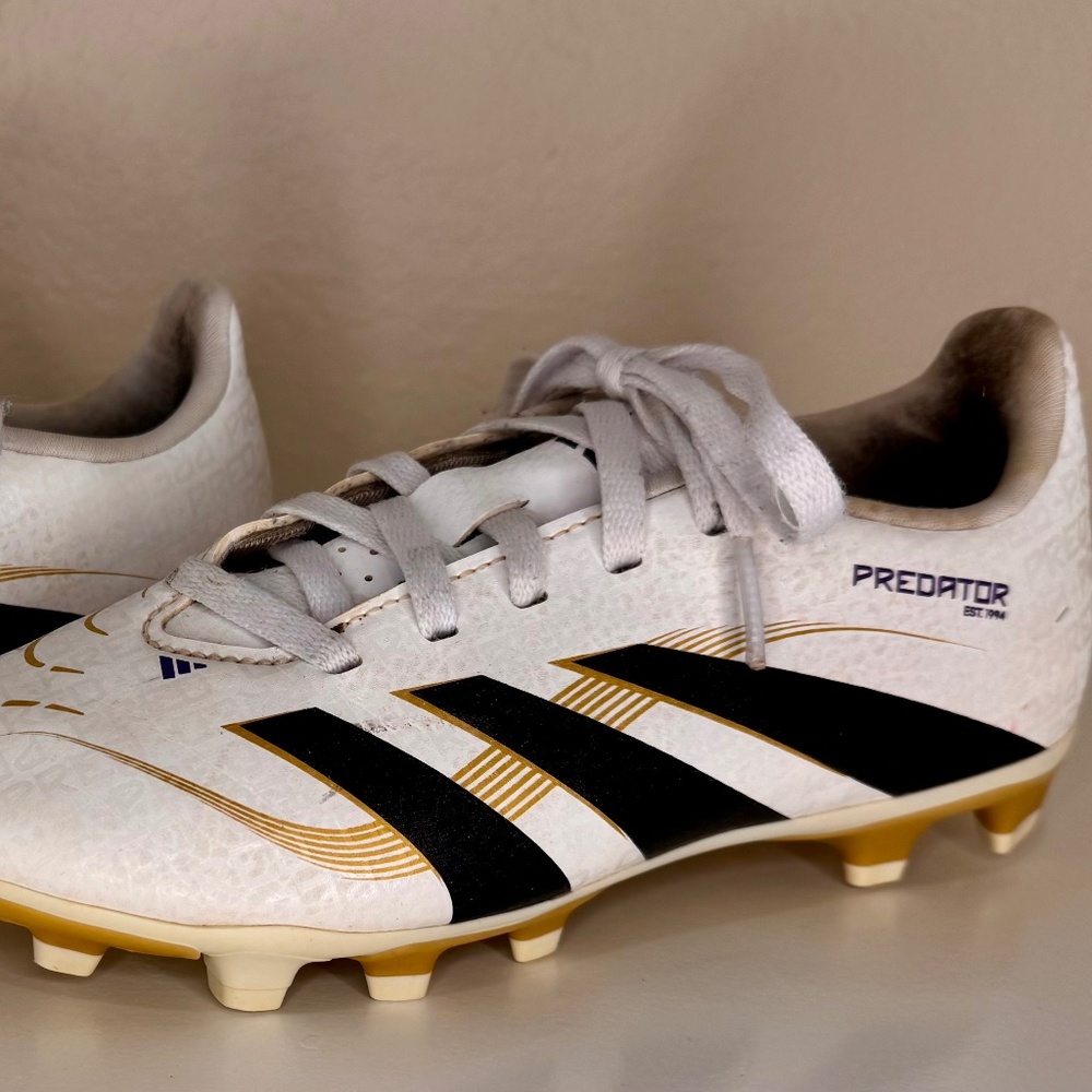 Adidas Kids' Predator Accuracy.4 FG – White/Black/Gold – Size 1
